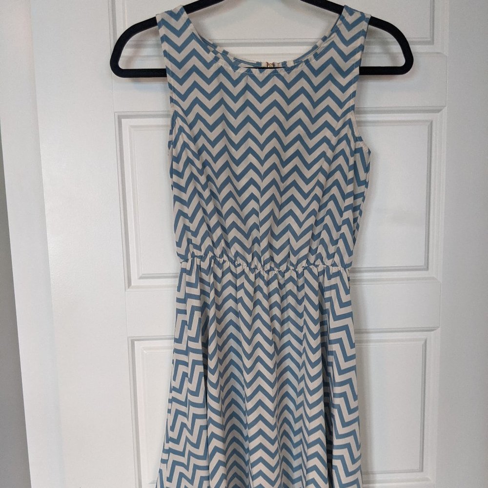 Blue & White Chevron Fit & Flare Sundress